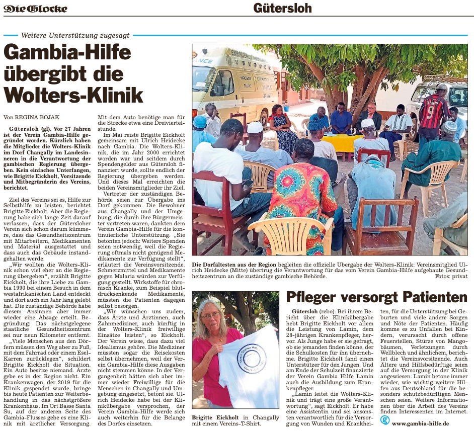 Ein Zeitungsartikel über die Übergabe der Wolters-Klinik an die lokalen Akteure