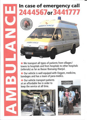 Der Flyer in Changally mit Informationen über den Krankenwagentransport